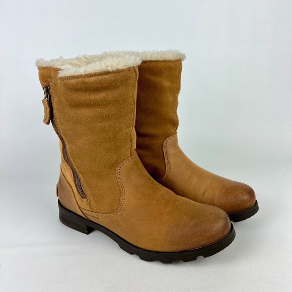Sorel Womens Emelie Foldover Boot NL3025 Waterproof Camel Leather size 6.5 - Picture 1 of 16
